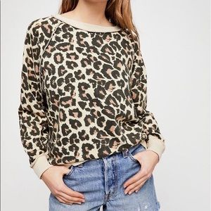 Free People Go On Leopard Pullover Sweatshirt